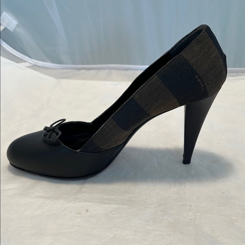 Fendi Canvas and Leather Bow Pumps